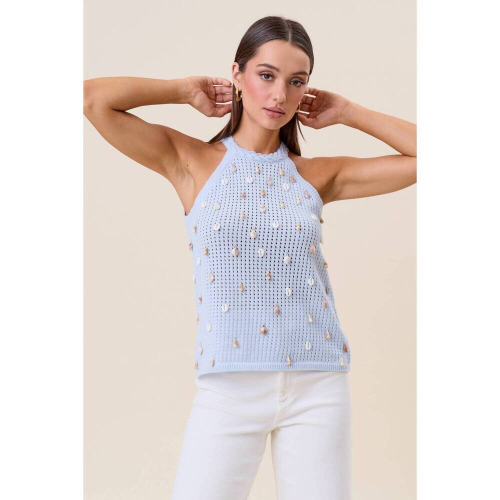 NEW ABLE shell embellished halter top in sky - Picture 3 of 7